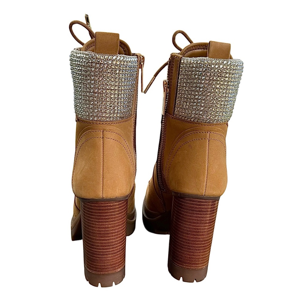 Michael Kors Genuine Leather Yvonne Ridley Embellished Nubuck Brown Combat Boots - Picture 5 of 9
